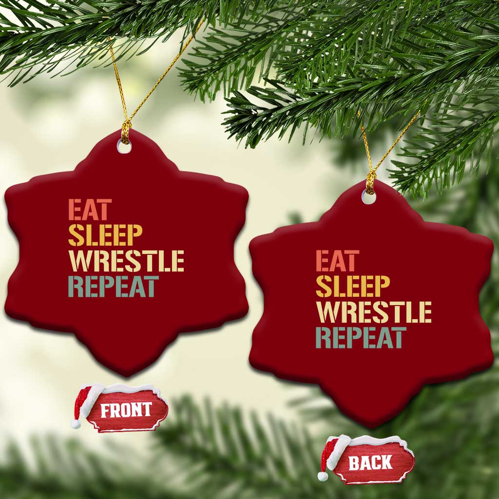 Eat Sleep Wrestle Repeat Ceramic Ornament Cool Wrestling - Wonder Print Shop