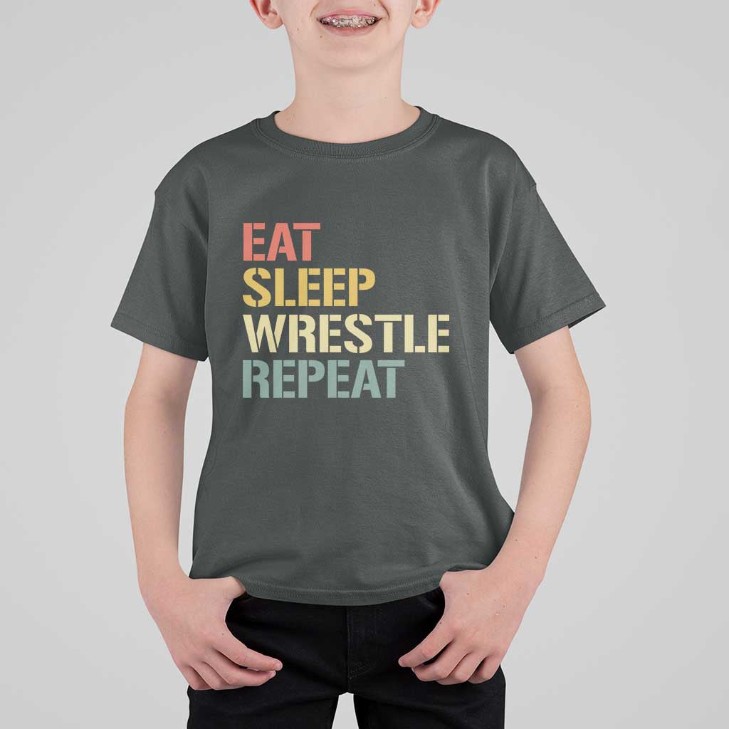 Eat Sleep Wrestle Repeat T Shirt For Kid Cool Wrestling - Wonder Print Shop