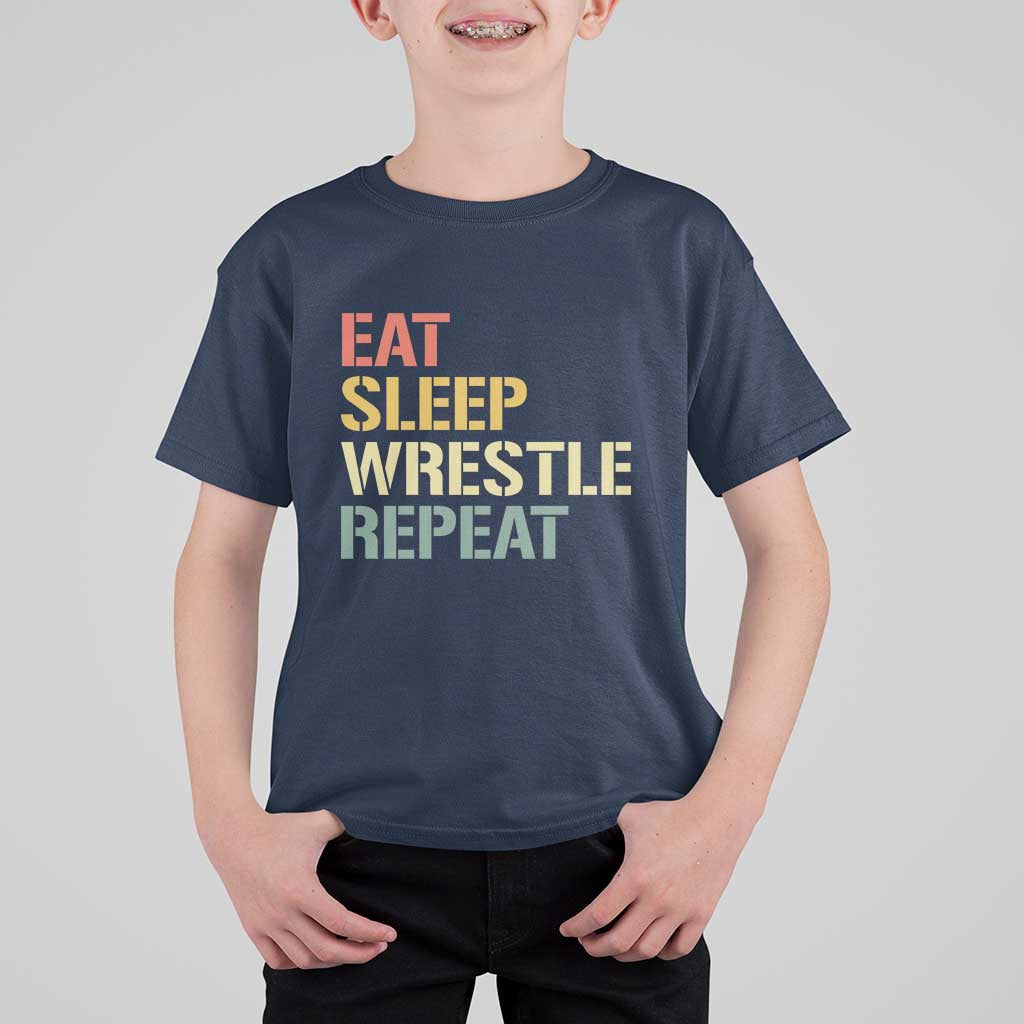 Eat Sleep Wrestle Repeat T Shirt For Kid Cool Wrestling - Wonder Print Shop