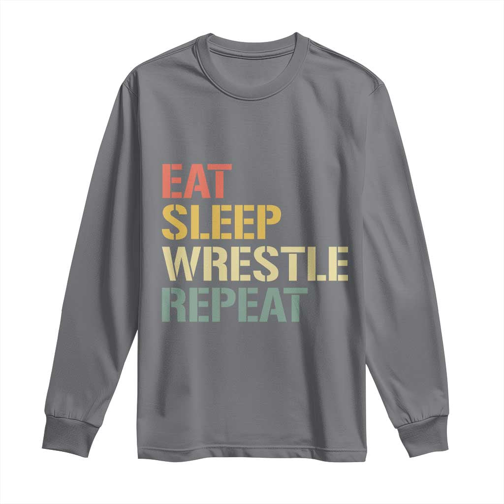 Eat Sleep Wrestle Repeat Long Sleeve Shirt Cool Wrestling - Wonder Print Shop