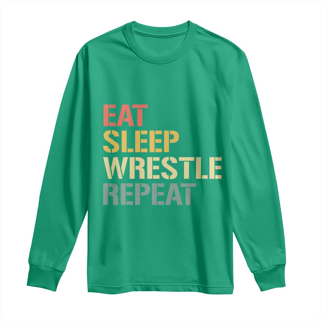 Eat Sleep Wrestle Repeat Long Sleeve Shirt Cool Wrestling - Wonder Print Shop