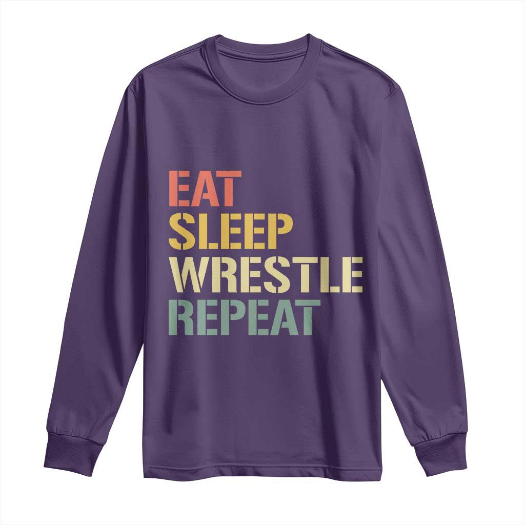 Eat Sleep Wrestle Repeat Long Sleeve Shirt Cool Wrestling - Wonder Print Shop