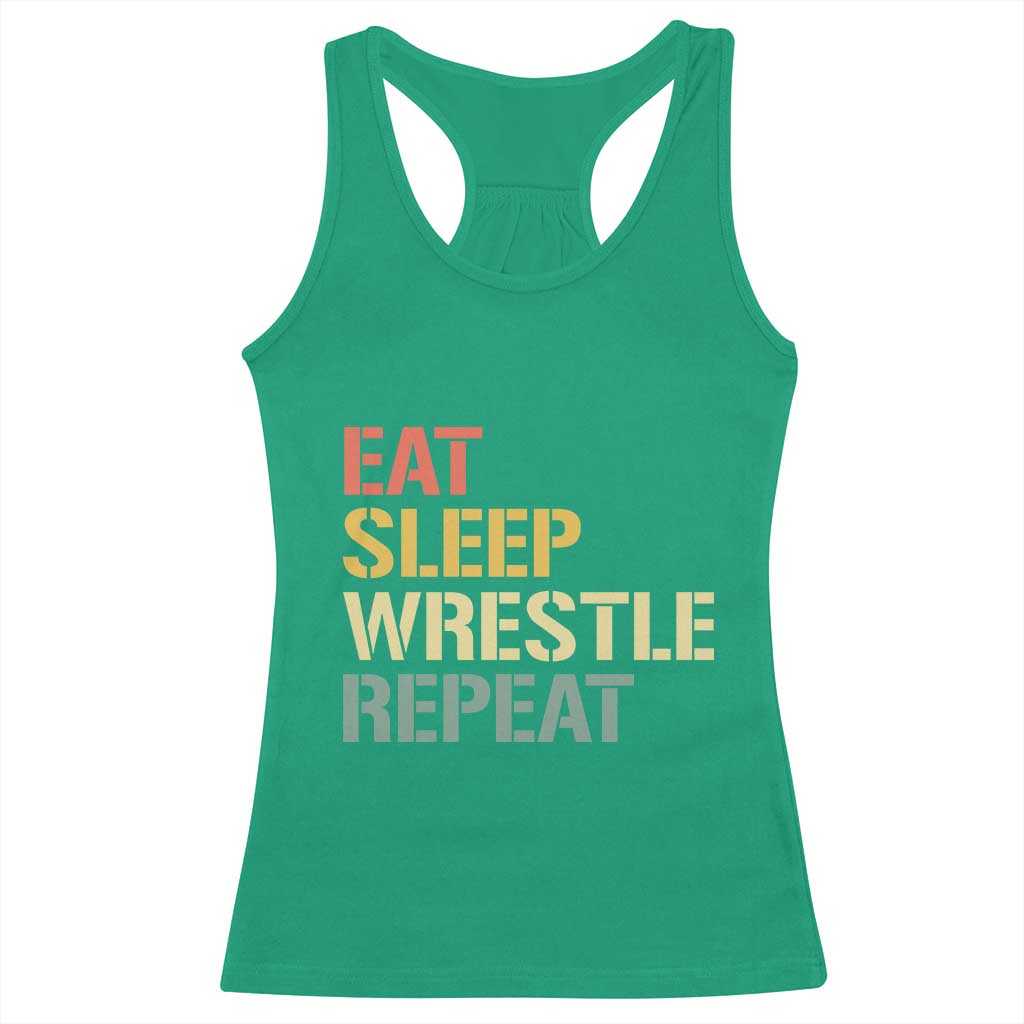 Eat Sleep Wrestle Repeat Racerback Tank Top Cool Wrestling - Wonder Print Shop