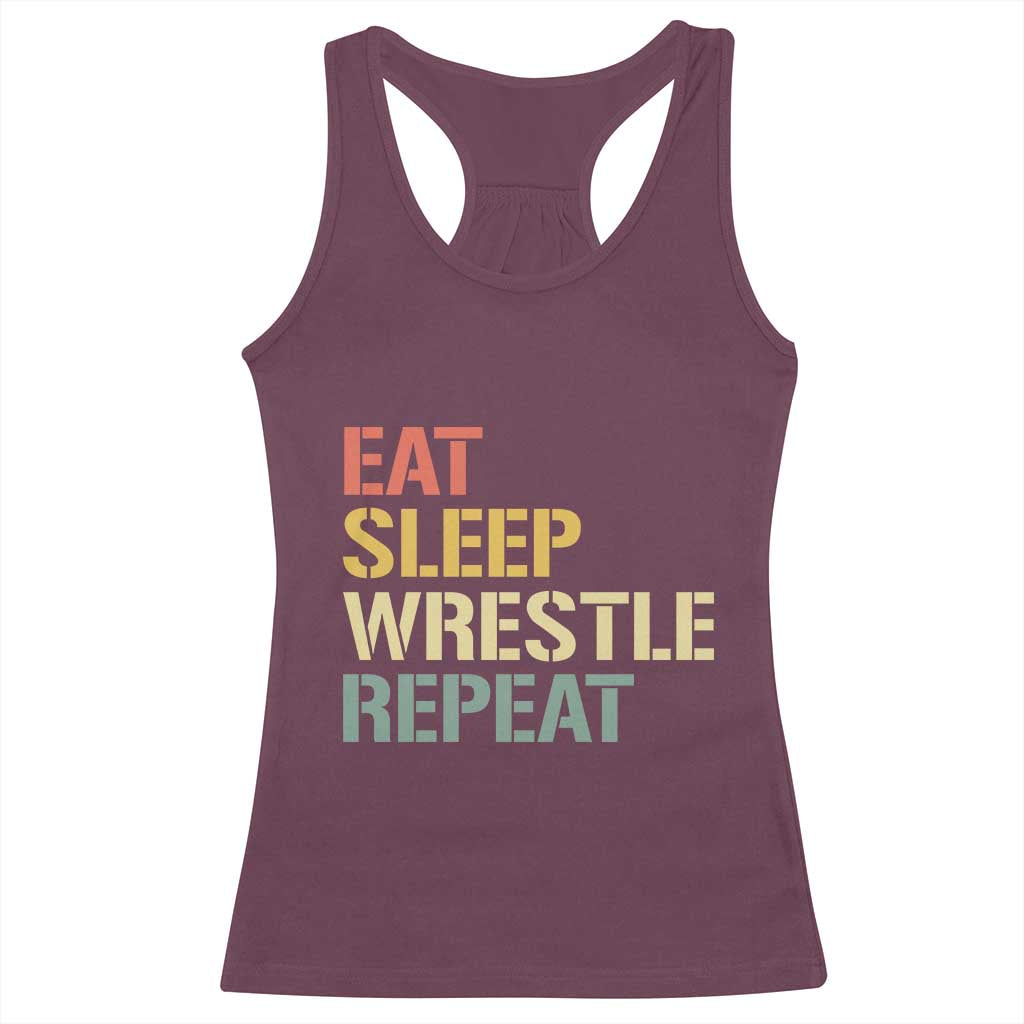 Eat Sleep Wrestle Repeat Racerback Tank Top Cool Wrestling - Wonder Print Shop