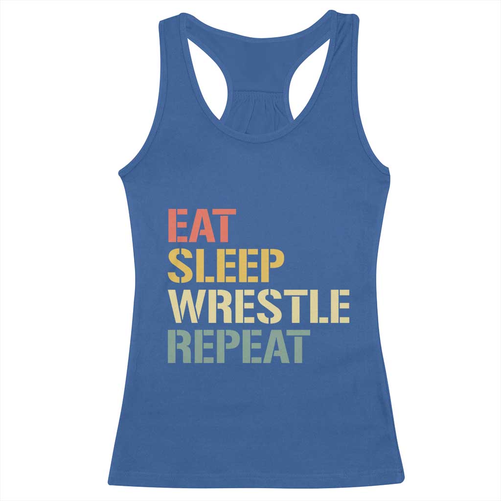 Eat Sleep Wrestle Repeat Racerback Tank Top Cool Wrestling - Wonder Print Shop
