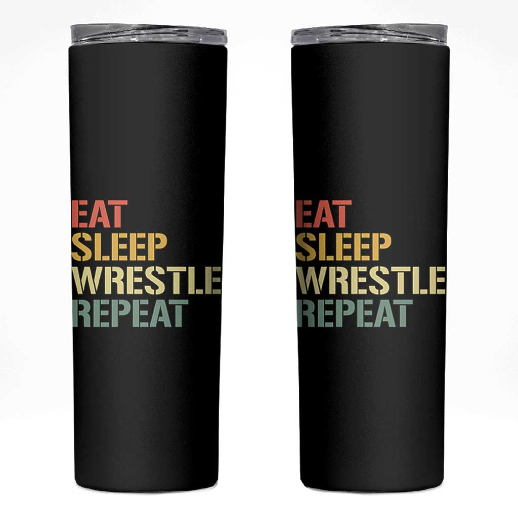 Eat Sleep Wrestle Repeat Skinny Tumbler Cool Wrestling - Wonder Print Shop