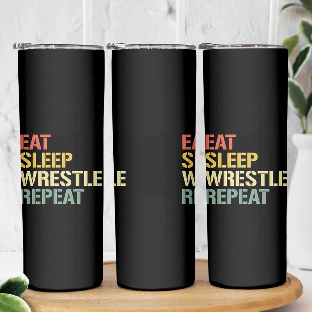 Eat Sleep Wrestle Repeat Skinny Tumbler Cool Wrestling - Wonder Print Shop