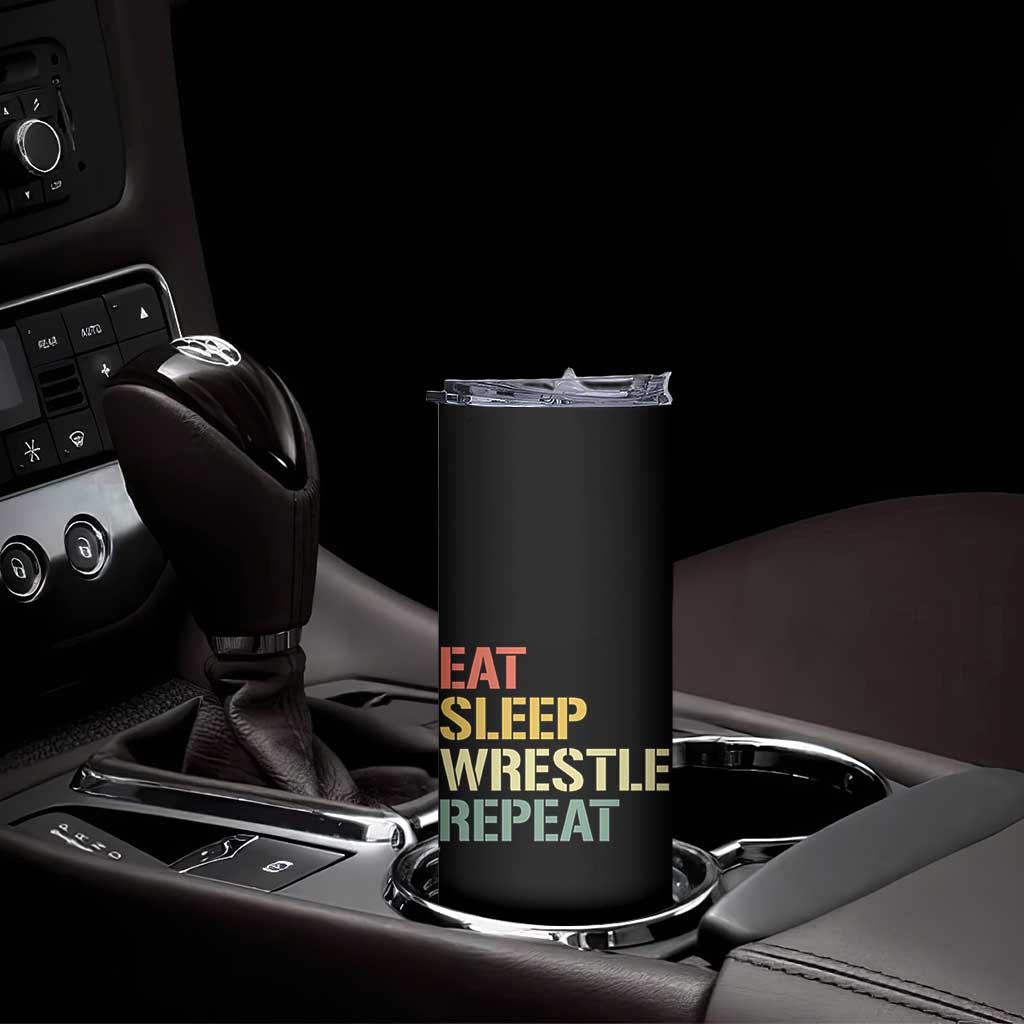 Eat Sleep Wrestle Repeat Skinny Tumbler Cool Wrestling - Wonder Print Shop