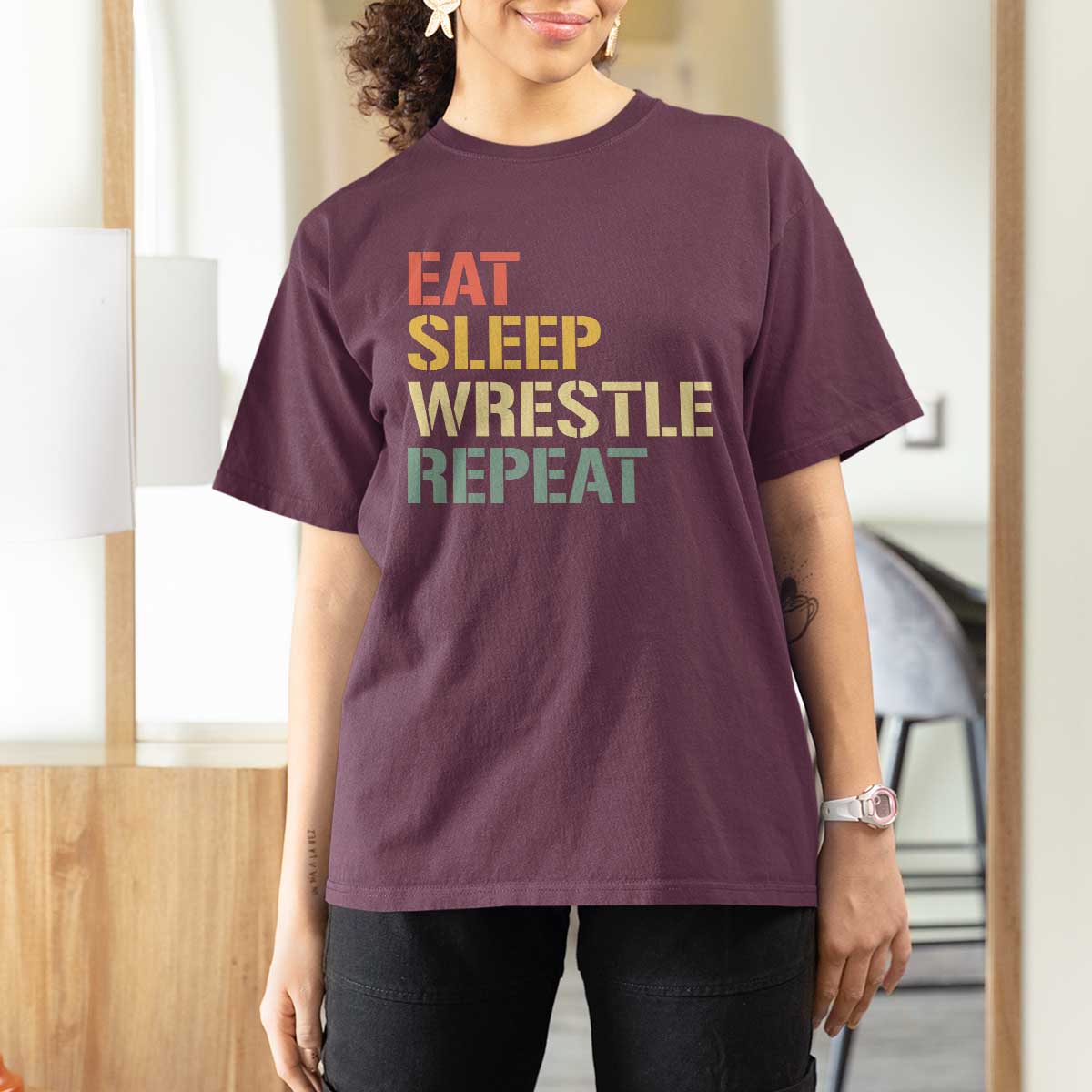 Eat Sleep Wrestle Repeat T Shirt For Women Cool Wrestling - Wonder Print Shop