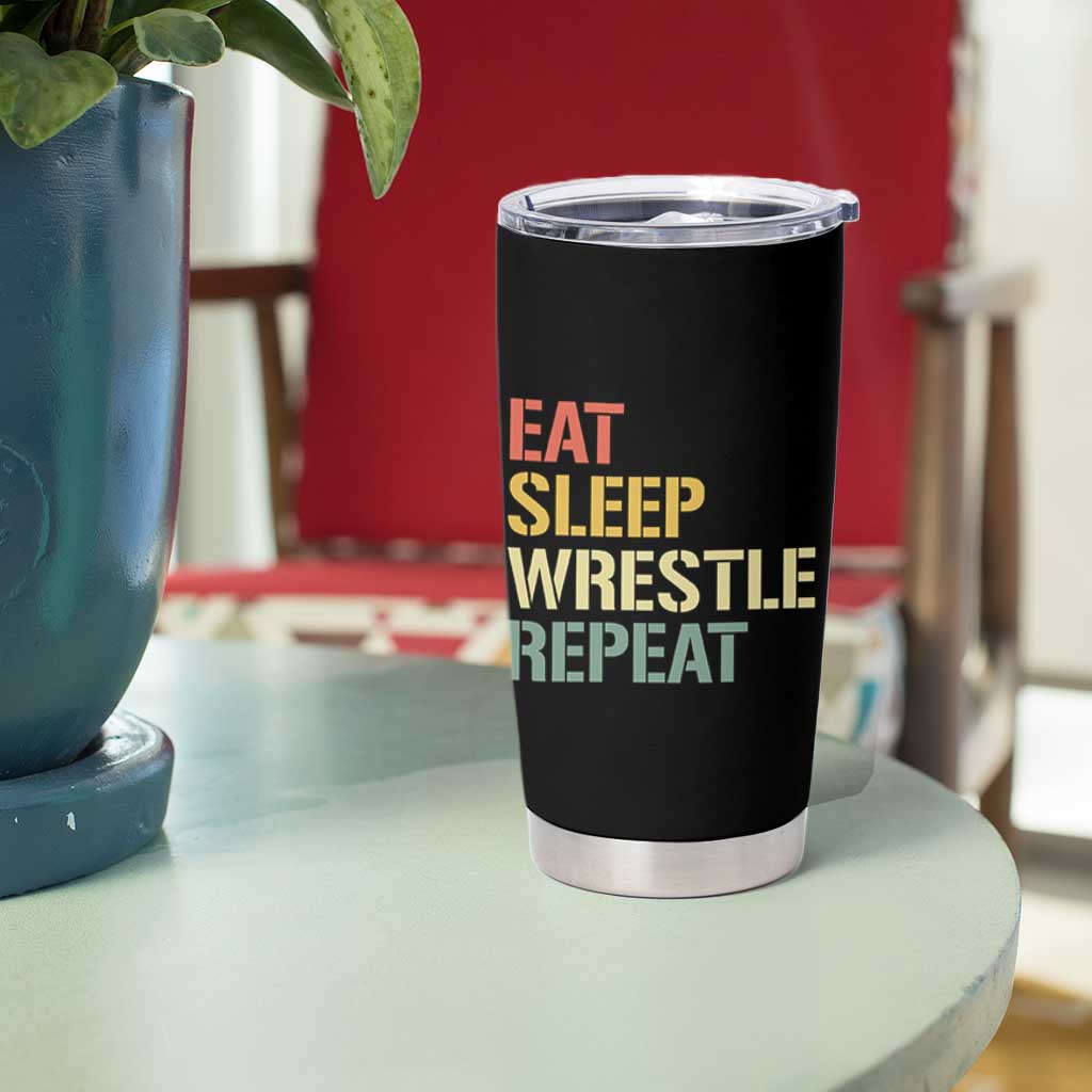 Eat Sleep Wrestle Repeat Tumbler Cup Cool Wrestling - Wonder Print Shop