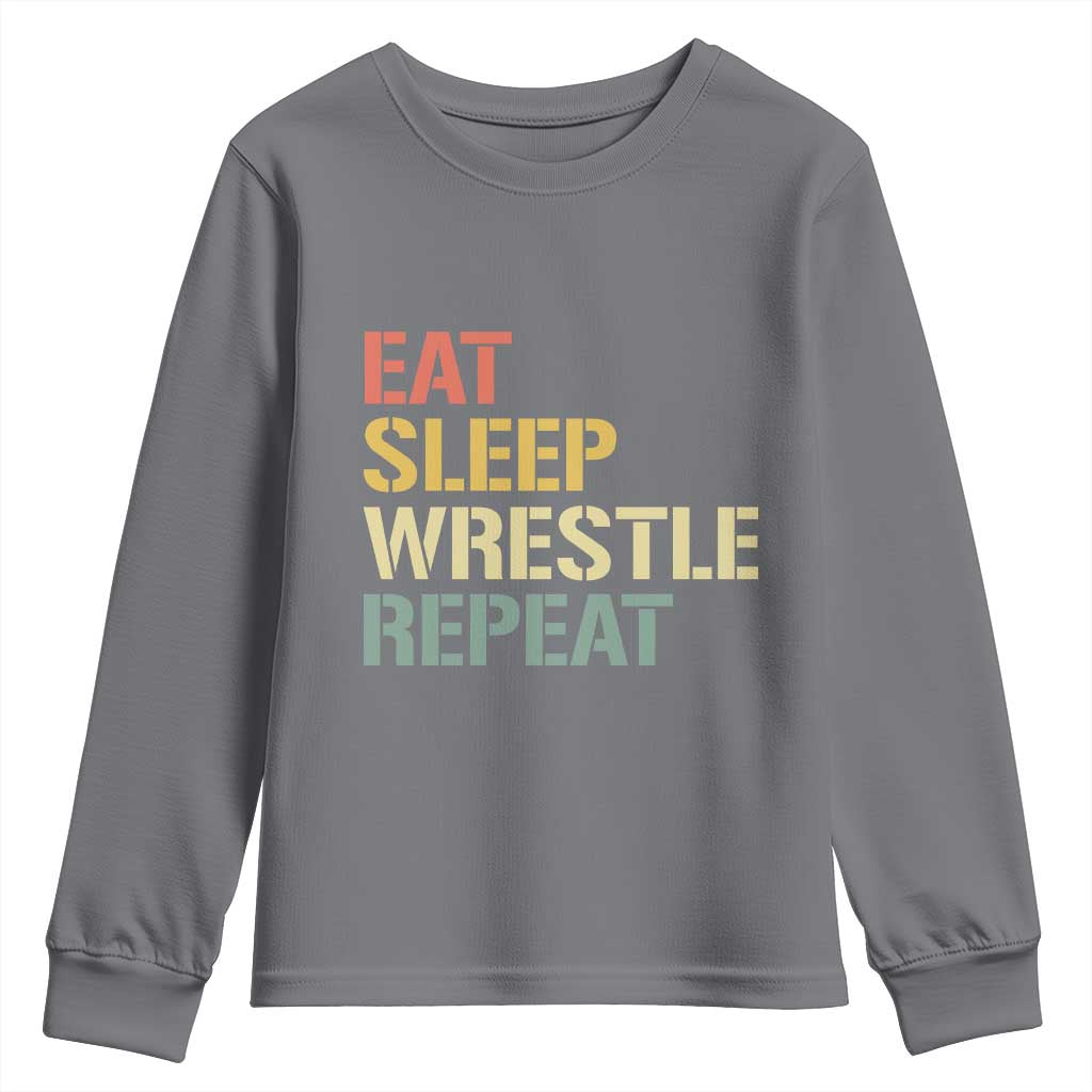 Eat Sleep Wrestle Repeat Youth Sweatshirt Cool Wrestling - Wonder Print Shop