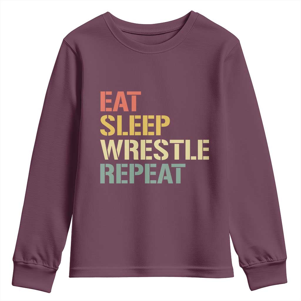 Eat Sleep Wrestle Repeat Youth Sweatshirt Cool Wrestling - Wonder Print Shop