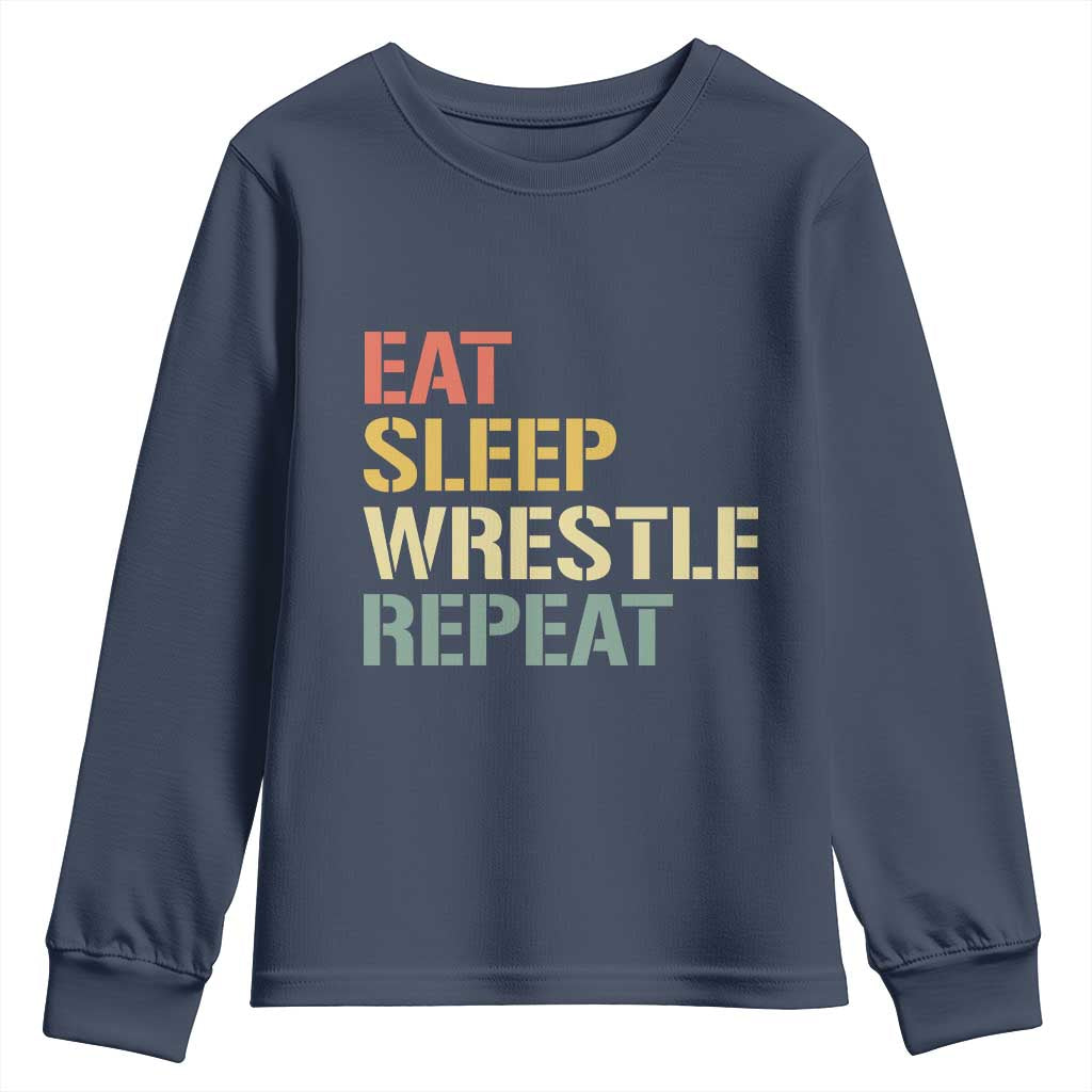 Eat Sleep Wrestle Repeat Youth Sweatshirt Cool Wrestling - Wonder Print Shop