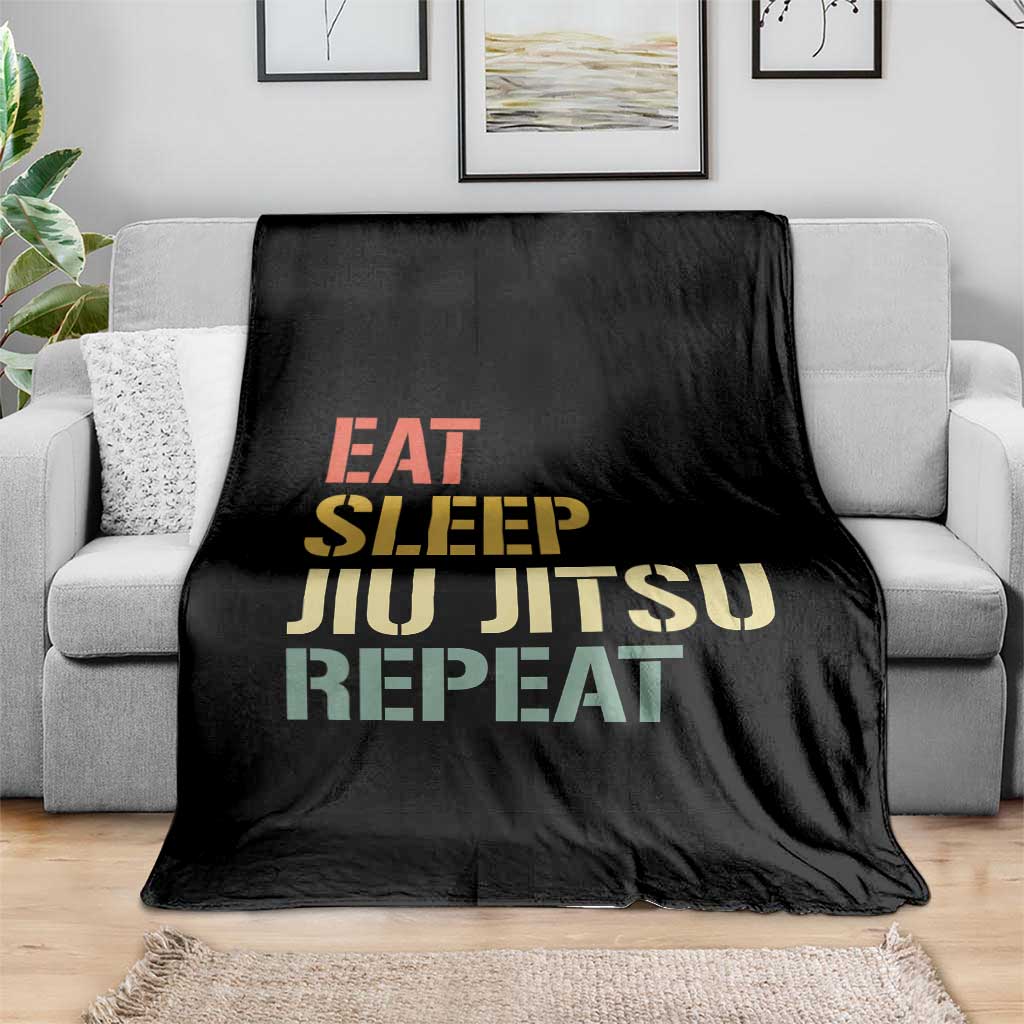Retro Eat Sleep Jiu Jitsu Repeat Throw Blanket Vintage JiuJitsu BJJ - Wonder Print Shop