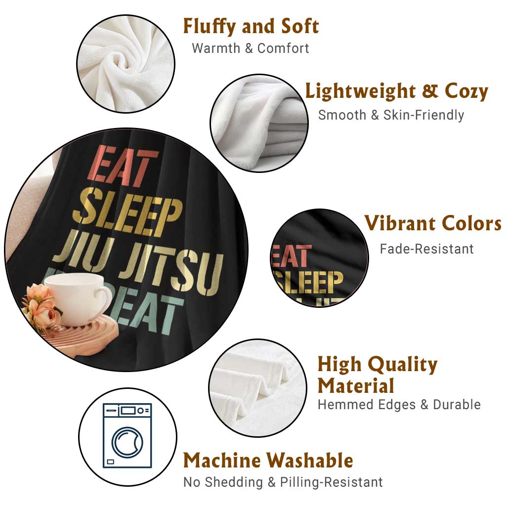 Retro Eat Sleep Jiu Jitsu Repeat Throw Blanket Vintage JiuJitsu BJJ - Wonder Print Shop