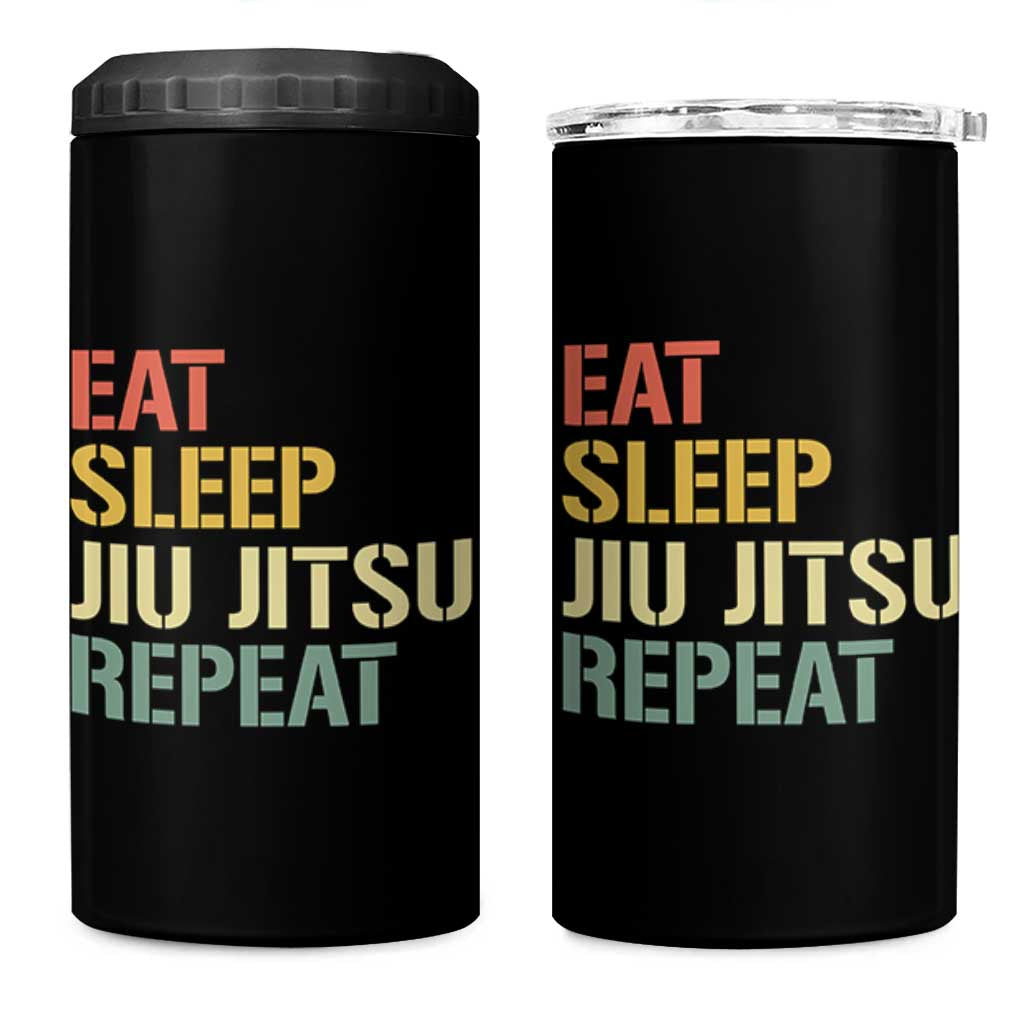 Retro Eat Sleep Jiu Jitsu Repeat 4 in 1 Can Cooler Tumbler Vintage JiuJitsu BJJ - Wonder Print Shop
