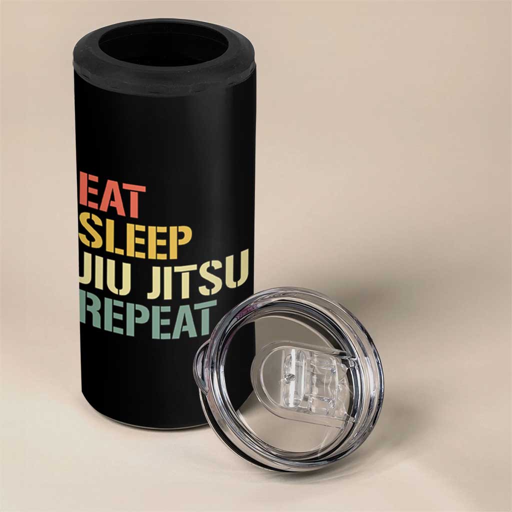 Retro Eat Sleep Jiu Jitsu Repeat 4 in 1 Can Cooler Tumbler Vintage JiuJitsu BJJ - Wonder Print Shop