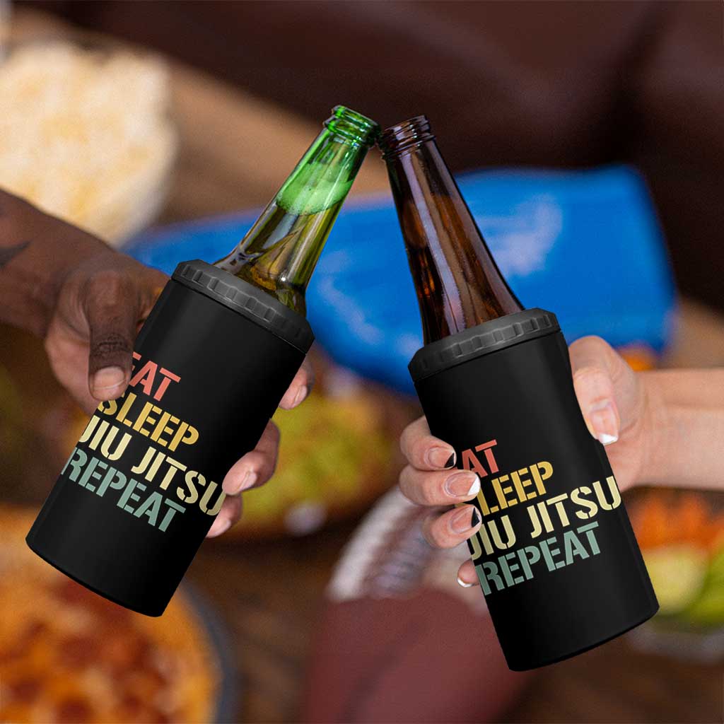 Retro Eat Sleep Jiu Jitsu Repeat 4 in 1 Can Cooler Tumbler Vintage JiuJitsu BJJ - Wonder Print Shop