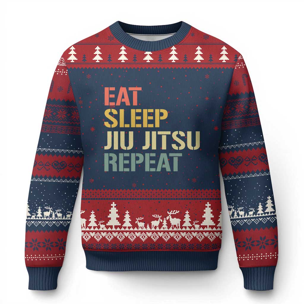 Retro Eat Sleep Jiu Jitsu Repeat Ugly Christmas Sweater Vintage JiuJitsu BJJ - Wonder Print Shop