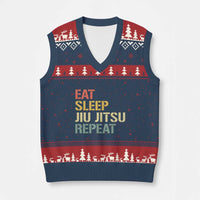 Retro Eat Sleep Jiu Jitsu Repeat V-Neck Knit Sweater Vest Vintage JiuJitsu BJJ - Wonder Print Shop