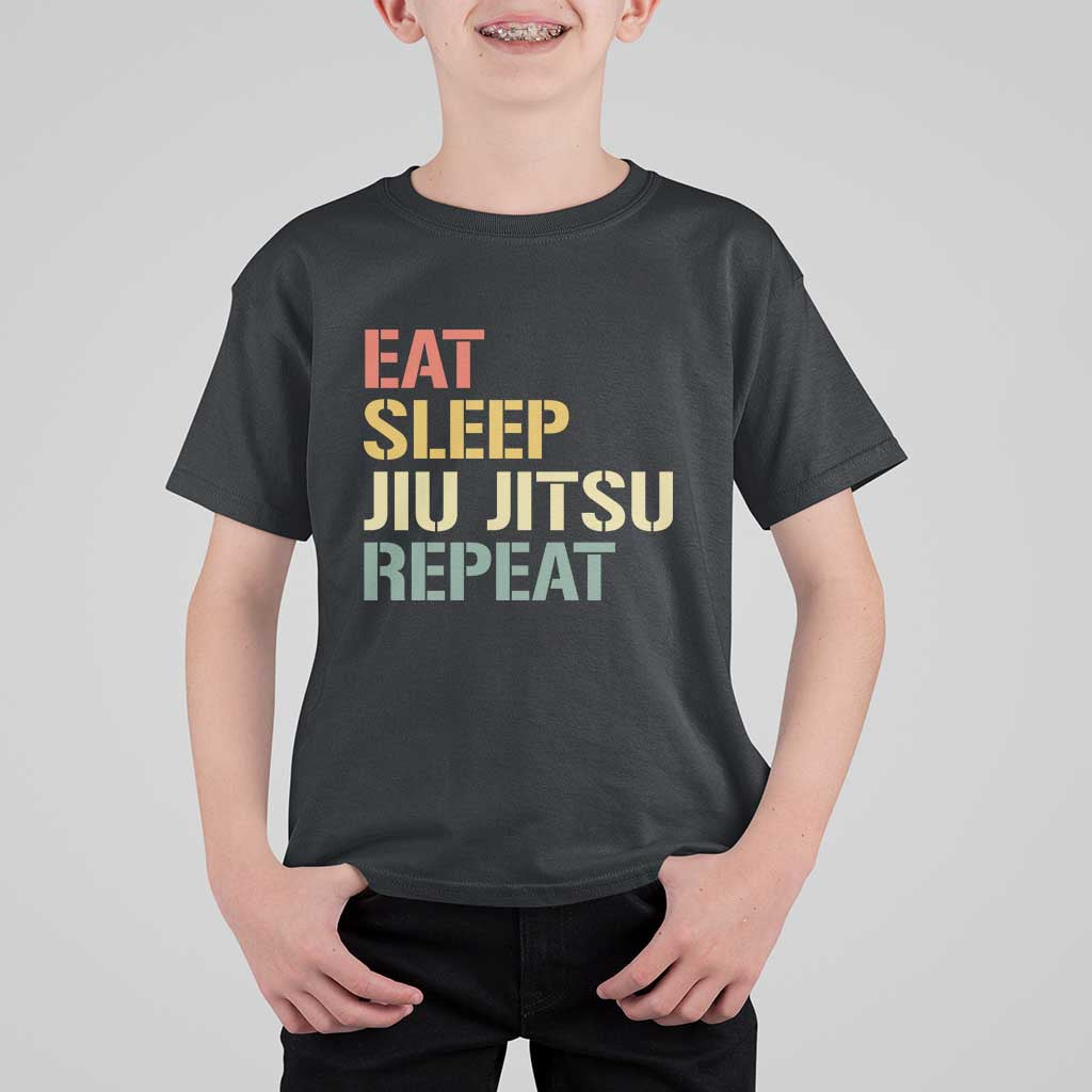 Retro Eat Sleep Jiu Jitsu Repeat T Shirt For Kid Vintage JiuJitsu BJJ - Wonder Print Shop