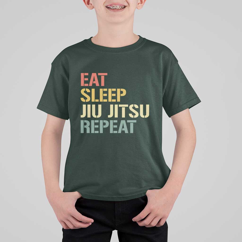 Retro Eat Sleep Jiu Jitsu Repeat T Shirt For Kid Vintage JiuJitsu BJJ - Wonder Print Shop