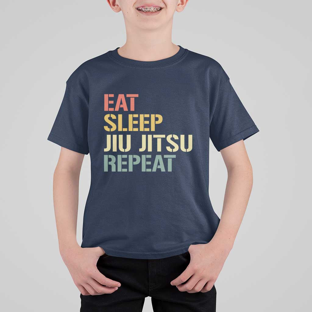 Retro Eat Sleep Jiu Jitsu Repeat T Shirt For Kid Vintage JiuJitsu BJJ - Wonder Print Shop
