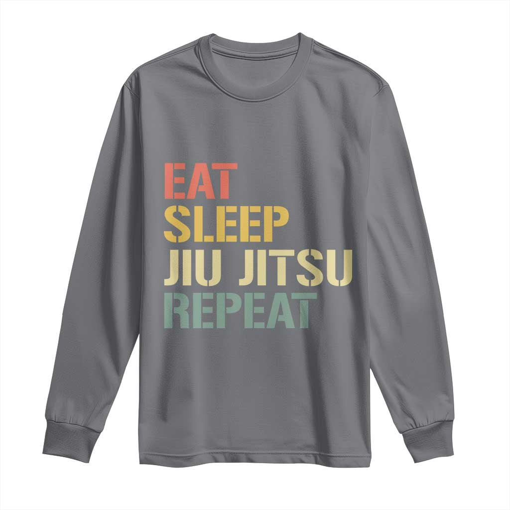 Retro Eat Sleep Jiu Jitsu Repeat Long Sleeve Shirt Vintage JiuJitsu BJJ - Wonder Print Shop