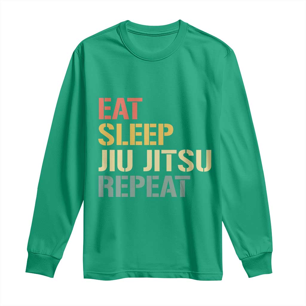 Retro Eat Sleep Jiu Jitsu Repeat Long Sleeve Shirt Vintage JiuJitsu BJJ - Wonder Print Shop