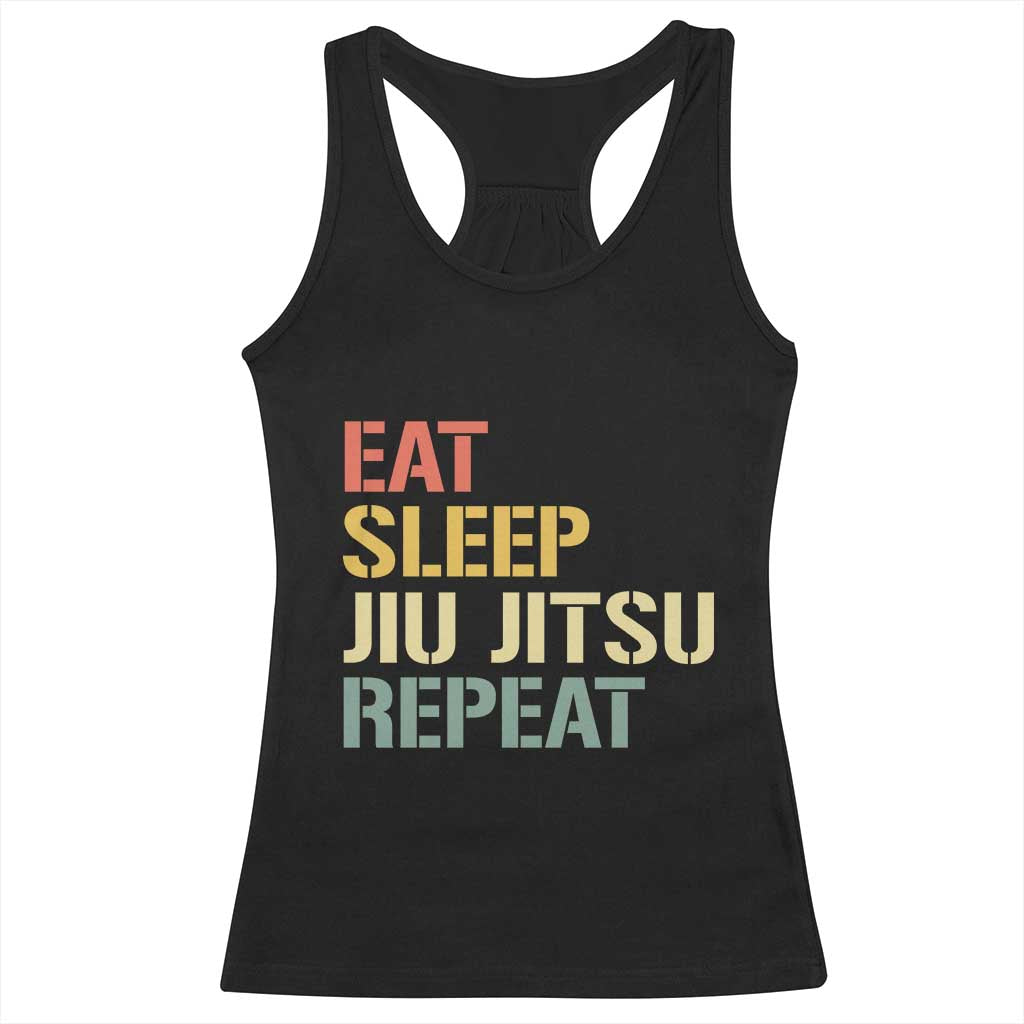 Retro Eat Sleep Jiu Jitsu Repeat Racerback Tank Top Vintage JiuJitsu BJJ - Wonder Print Shop