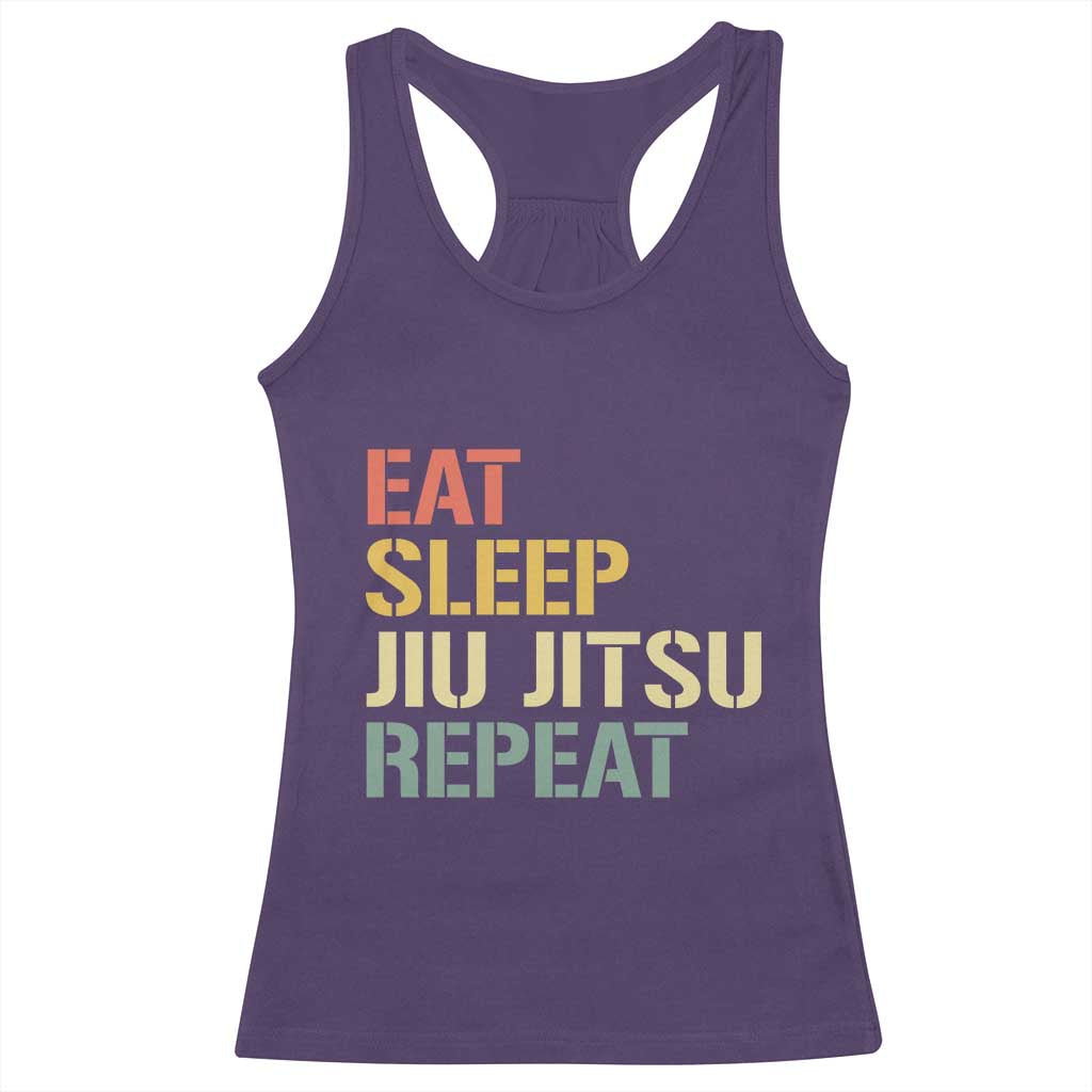Retro Eat Sleep Jiu Jitsu Repeat Racerback Tank Top Vintage JiuJitsu BJJ - Wonder Print Shop