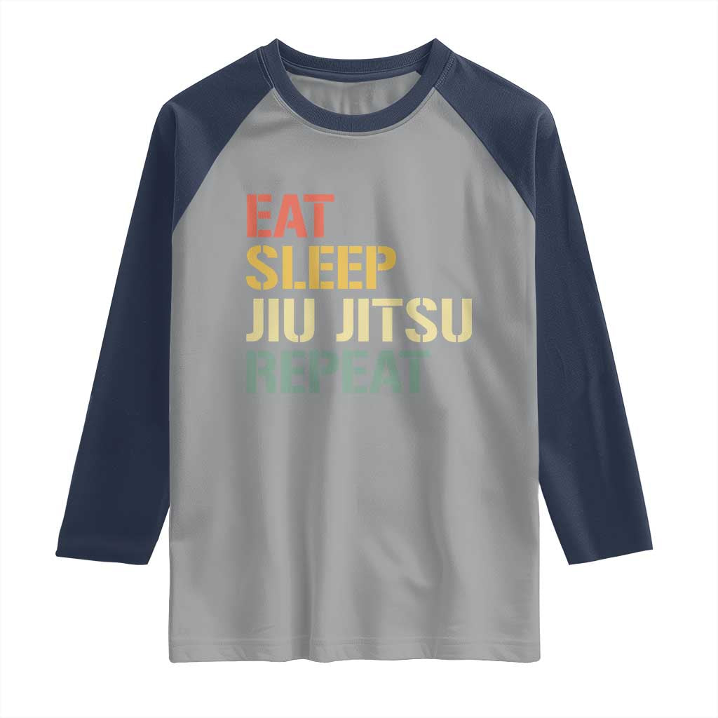 Retro Eat Sleep Jiu Jitsu Repeat Raglan Shirt Vintage JiuJitsu BJJ - Wonder Print Shop