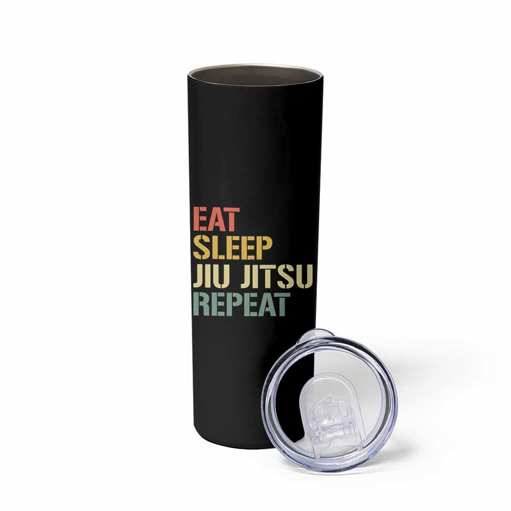 Retro Eat Sleep Jiu Jitsu Repeat Skinny Tumbler Vintage JiuJitsu BJJ - Wonder Print Shop