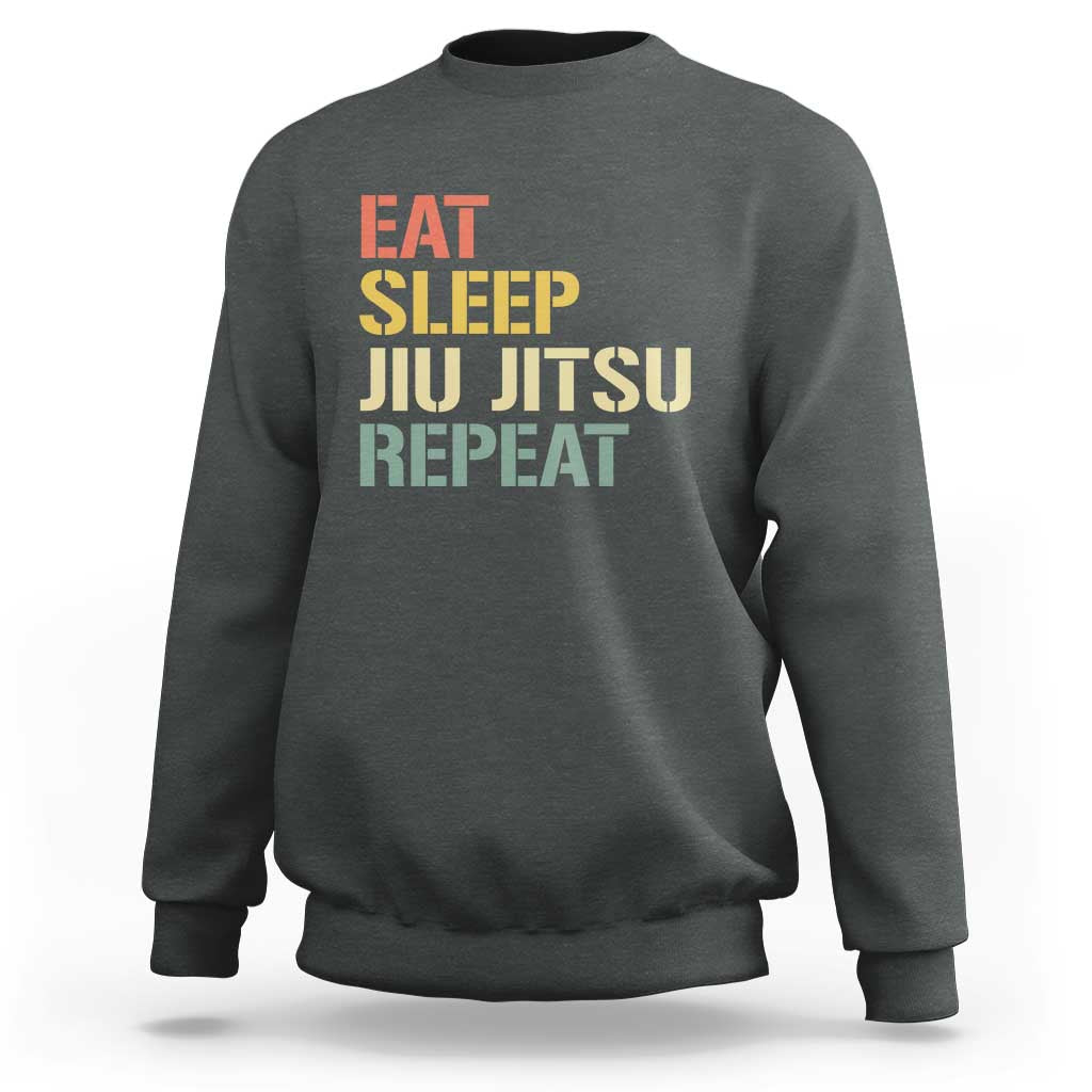 Retro Eat Sleep Jiu Jitsu Repeat Sweatshirt Vintage JiuJitsu BJJ - Wonder Print Shop