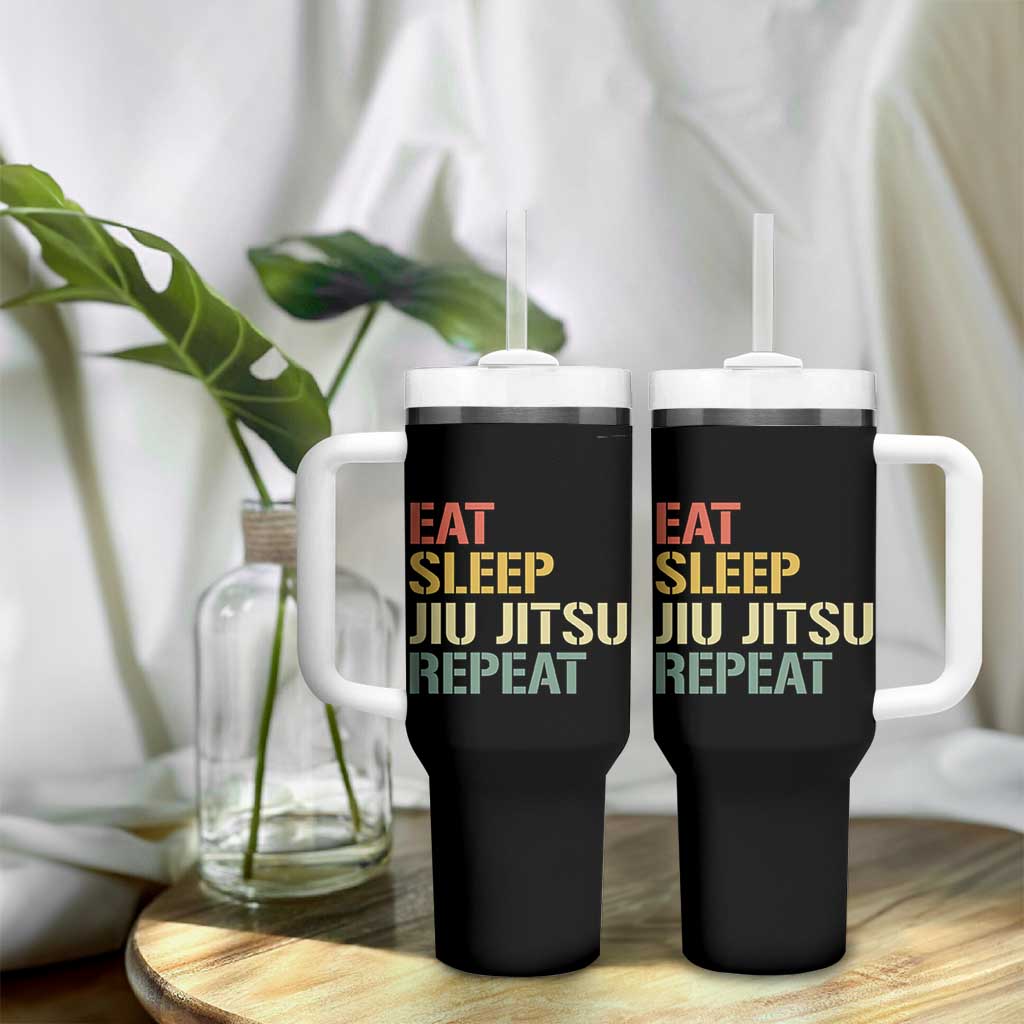Retro Eat Sleep Jiu Jitsu Repeat Tumbler With Handle Vintage JiuJitsu BJJ - Wonder Print Shop