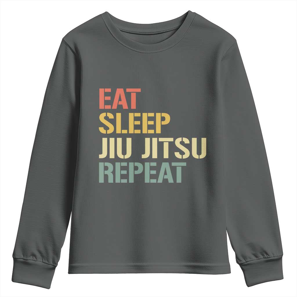 Retro Eat Sleep Jiu Jitsu Repeat Youth Sweatshirt Vintage JiuJitsu BJJ - Wonder Print Shop