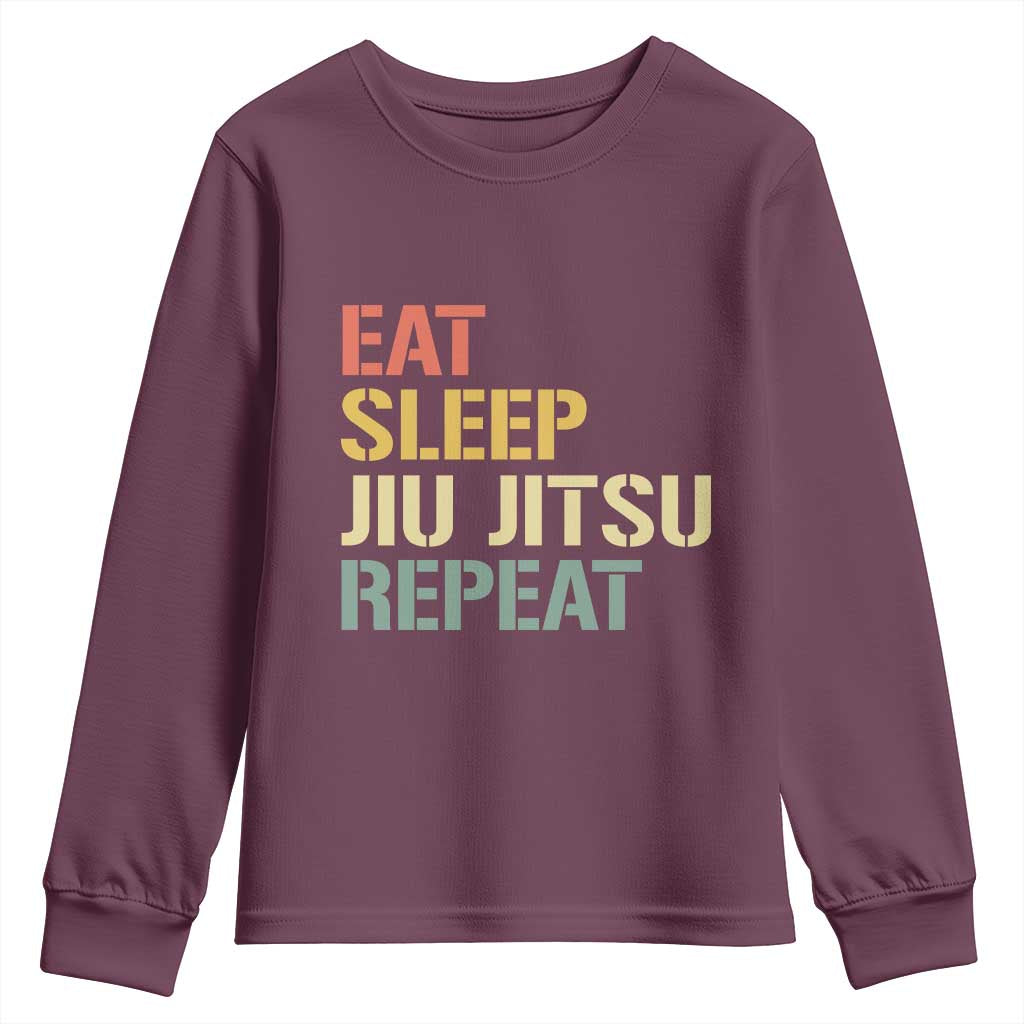 Retro Eat Sleep Jiu Jitsu Repeat Youth Sweatshirt Vintage JiuJitsu BJJ - Wonder Print Shop