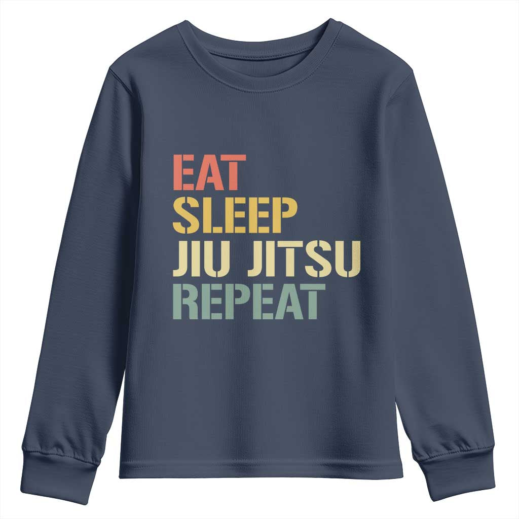 Retro Eat Sleep Jiu Jitsu Repeat Youth Sweatshirt Vintage JiuJitsu BJJ - Wonder Print Shop