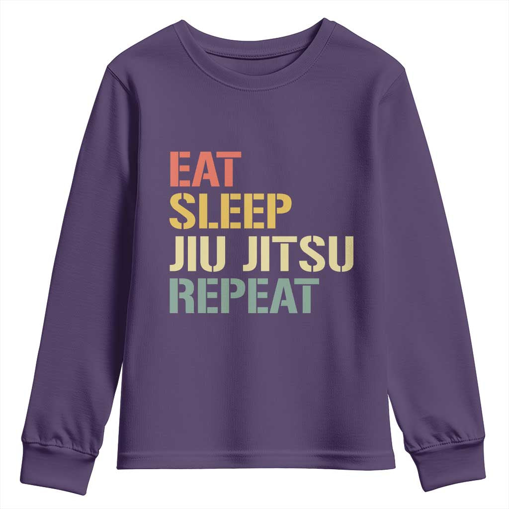 Retro Eat Sleep Jiu Jitsu Repeat Youth Sweatshirt Vintage JiuJitsu BJJ - Wonder Print Shop