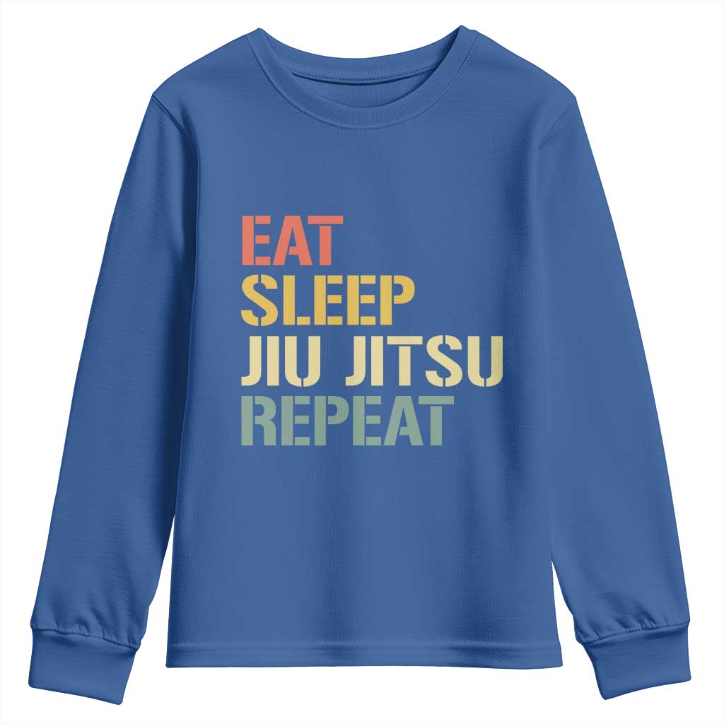 Retro Eat Sleep Jiu Jitsu Repeat Youth Sweatshirt Vintage JiuJitsu BJJ - Wonder Print Shop