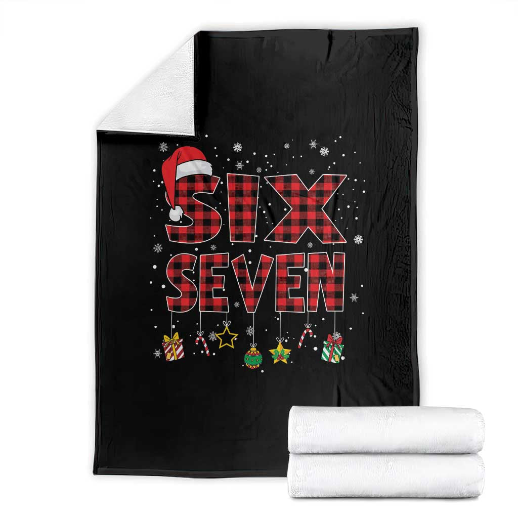 Funny Six Seven Christmas Throw Blanket 67 Meme Gen Alpha Slang Red Plaid Xmas Pajamas - Wonder Print Shop