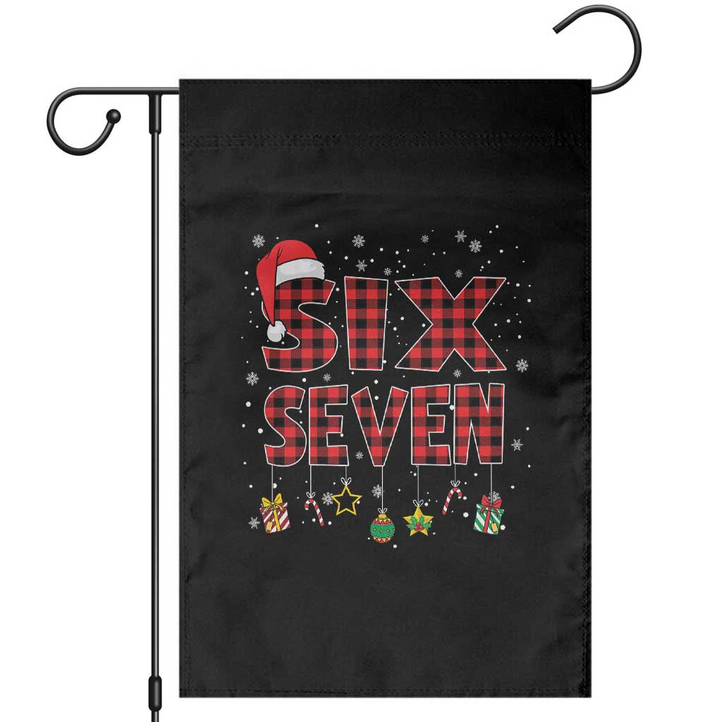 Funny Six Seven Christmas Garden Flag 67 Meme Gen Alpha Slang Red Plaid Xmas Pajamas - Wonder Print Shop