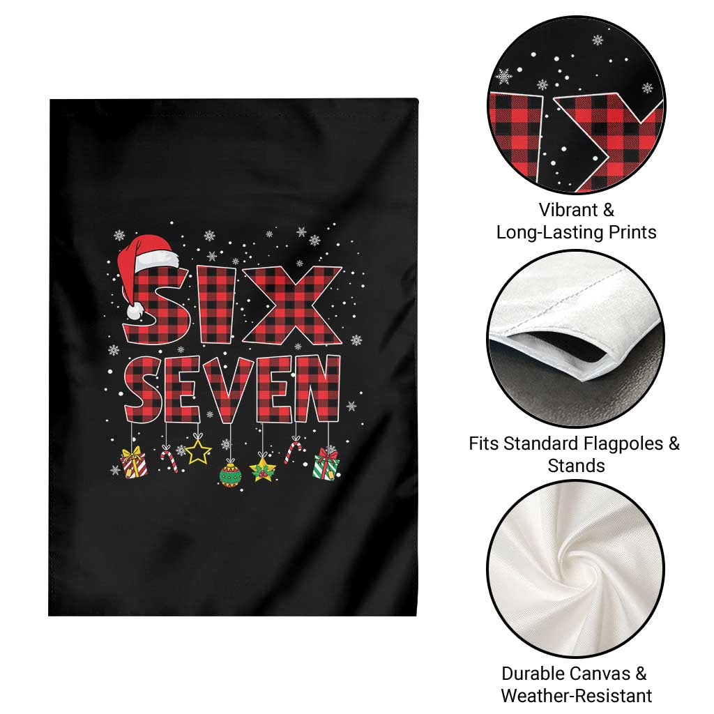 Funny Six Seven Christmas Garden Flag 67 Meme Gen Alpha Slang Red Plaid Xmas Pajamas - Wonder Print Shop