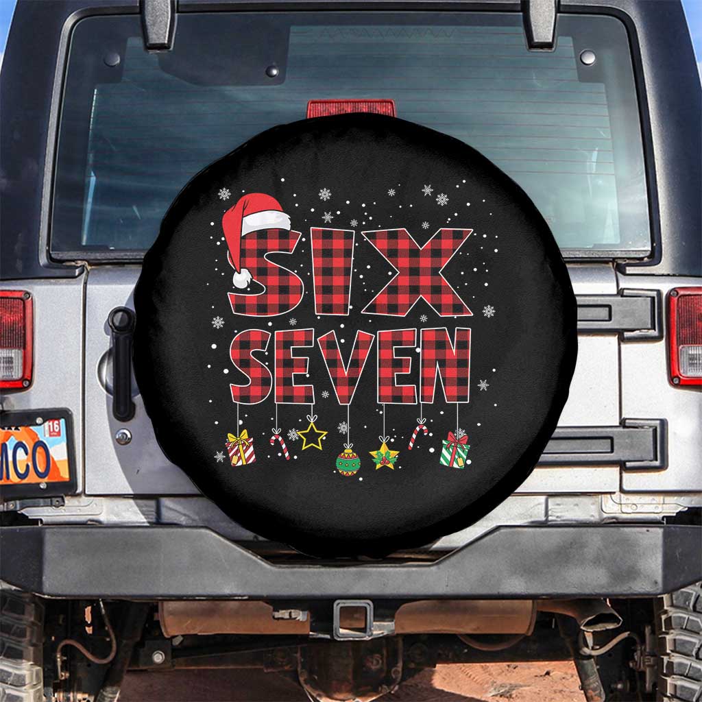 Funny Six Seven Christmas Spare Tire Cover 67 Meme Gen Alpha Slang Red Plaid Xmas Pajamas - Wonder Print Shop