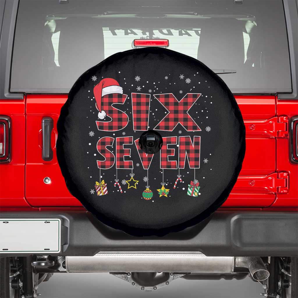 Funny Six Seven Christmas Spare Tire Cover 67 Meme Gen Alpha Slang Red Plaid Xmas Pajamas - Wonder Print Shop