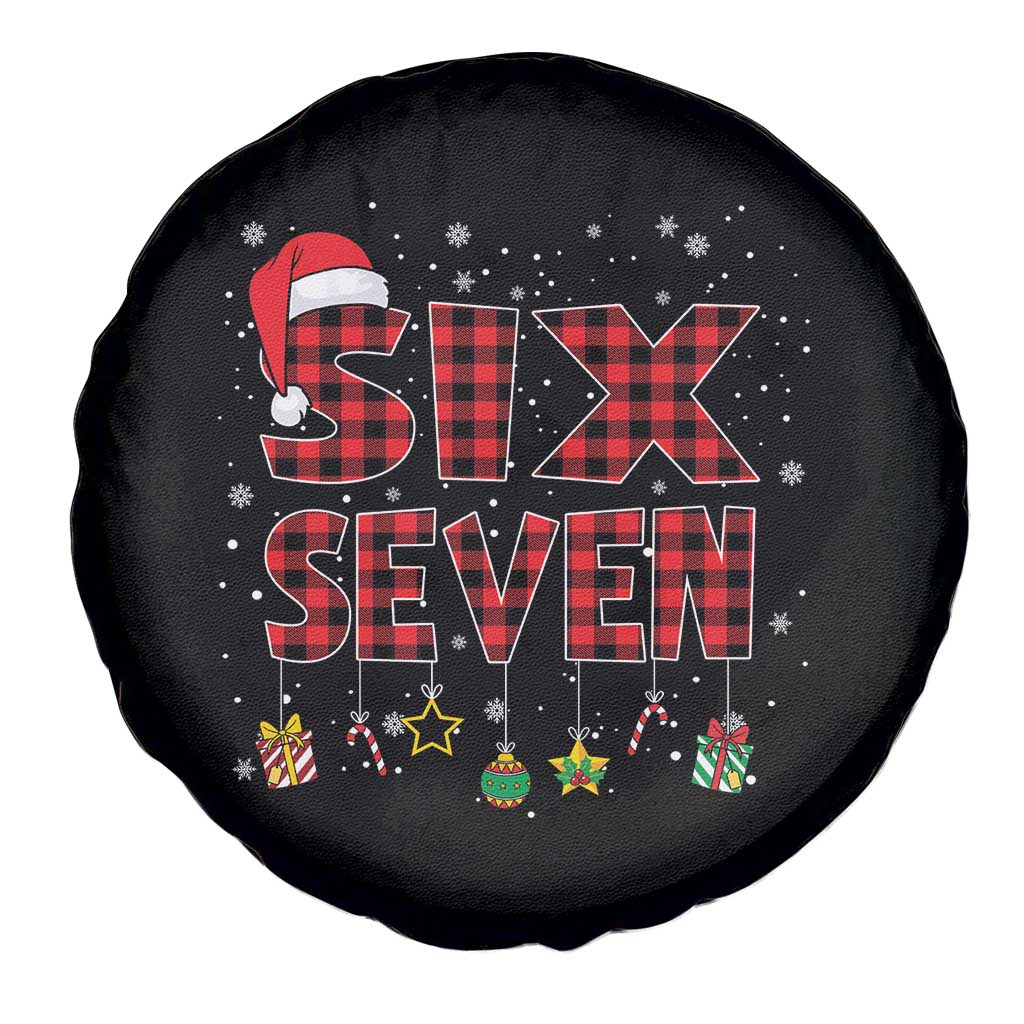 Funny Six Seven Christmas Spare Tire Cover 67 Meme Gen Alpha Slang Red Plaid Xmas Pajamas - Wonder Print Shop