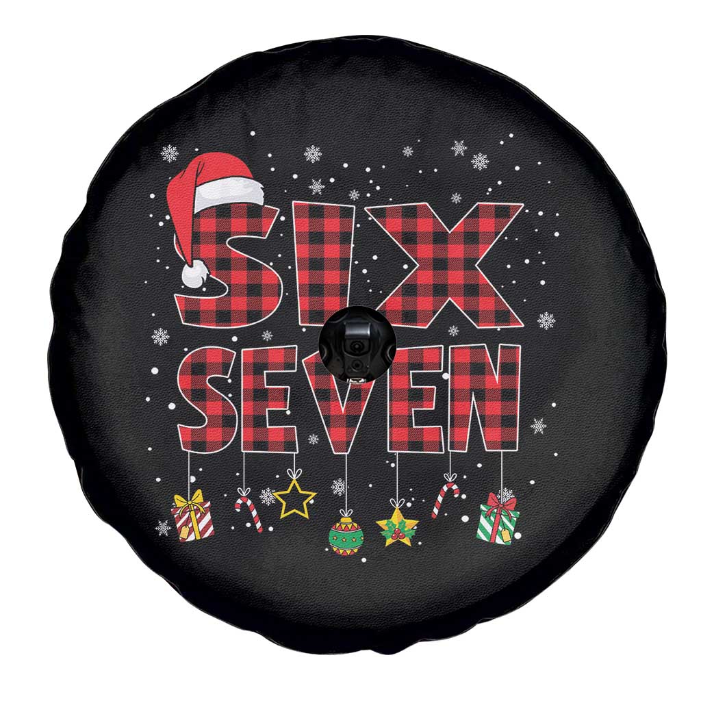 Funny Six Seven Christmas Spare Tire Cover 67 Meme Gen Alpha Slang Red Plaid Xmas Pajamas - Wonder Print Shop