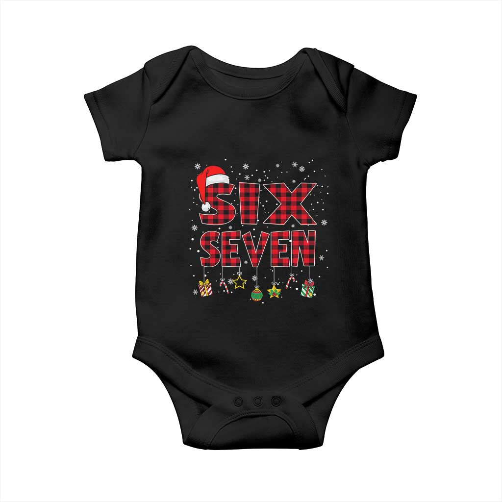 Funny Six Seven Christmas Baby Onesie 67 Meme Gen Alpha Slang Red Plaid Xmas Pajamas - Wonder Print Shop