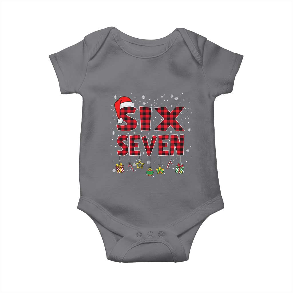Funny Six Seven Christmas Baby Onesie 67 Meme Gen Alpha Slang Red Plaid Xmas Pajamas - Wonder Print Shop