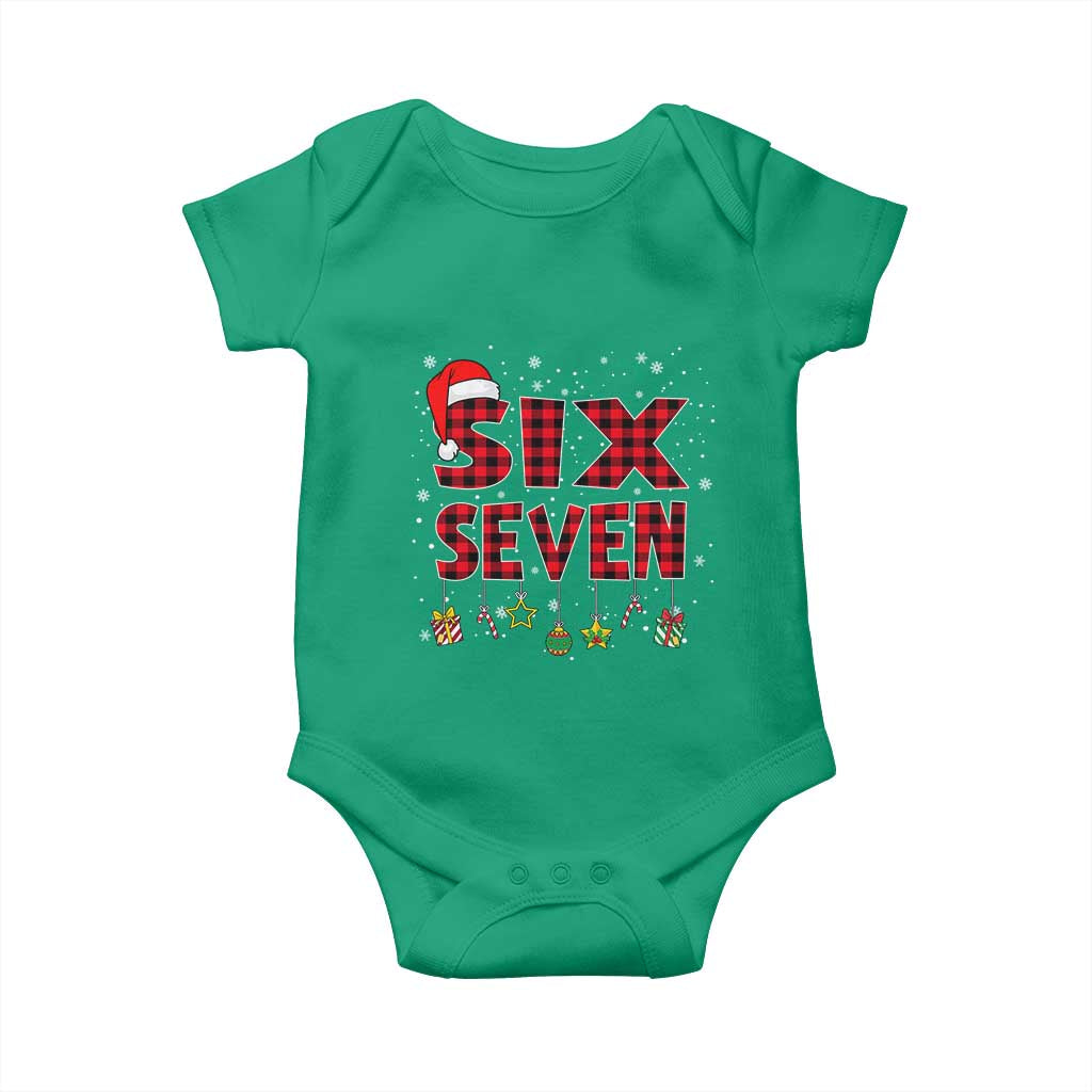 Funny Six Seven Christmas Baby Onesie 67 Meme Gen Alpha Slang Red Plaid Xmas Pajamas - Wonder Print Shop